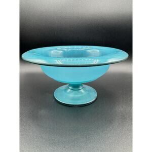Bowl Blue Stretch Glass Compote Pedestal Dish Centerpiece Vintage